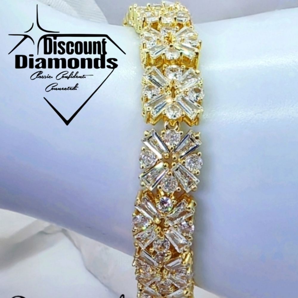 White Topaz Tennis Bracelet Rodium Coated on 18K Yellow Gold over 925 Silver